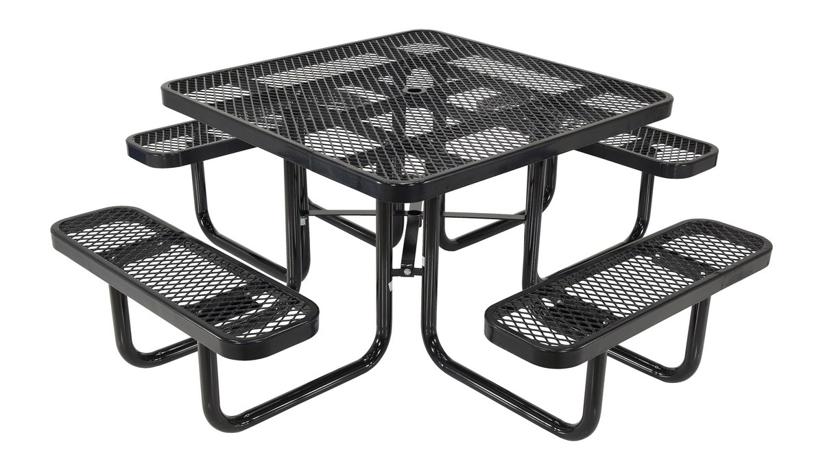 Vestil Steel Picnic Table Expanded Metal Square Top - 46 In. x 46 In. - Black