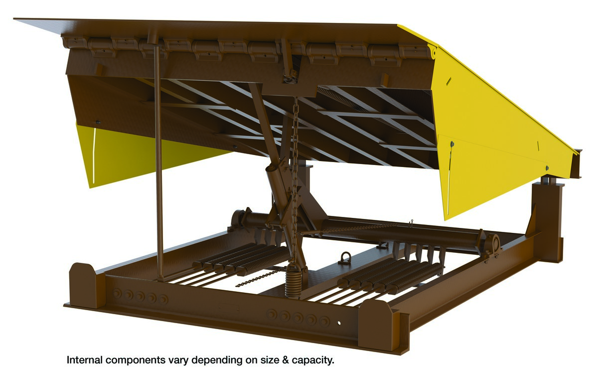 Vestil Steel Pull Chain Mechanical Dock Leveler - 86 In. W x 110 In. L x 24 In. D Pit Dimensions 25000 lb - Brown/Yellow