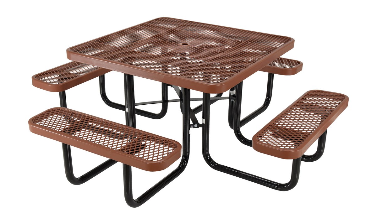 Vestil Steel Picnic Table Expanded Metal Square Top - 46 In. x 46 In. - Brown