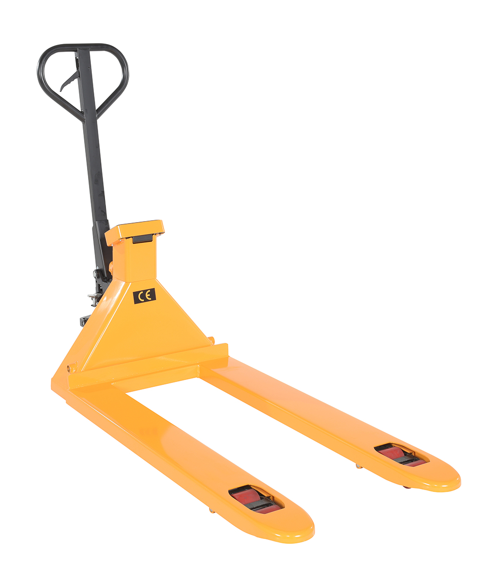 Vestil Steel Low Profile Economy Pallet Truck with Scale - 67-1/2 In. x 27 In. x 47 In. 5000 lb - Yellow