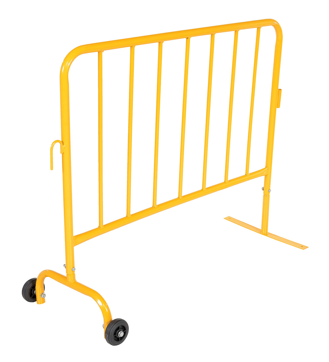 Vestil Steel Crowd Control Interlocking Barrier with Feet 1 Wheeled - 1 Flat 47-1/2 In. Length - Yellow