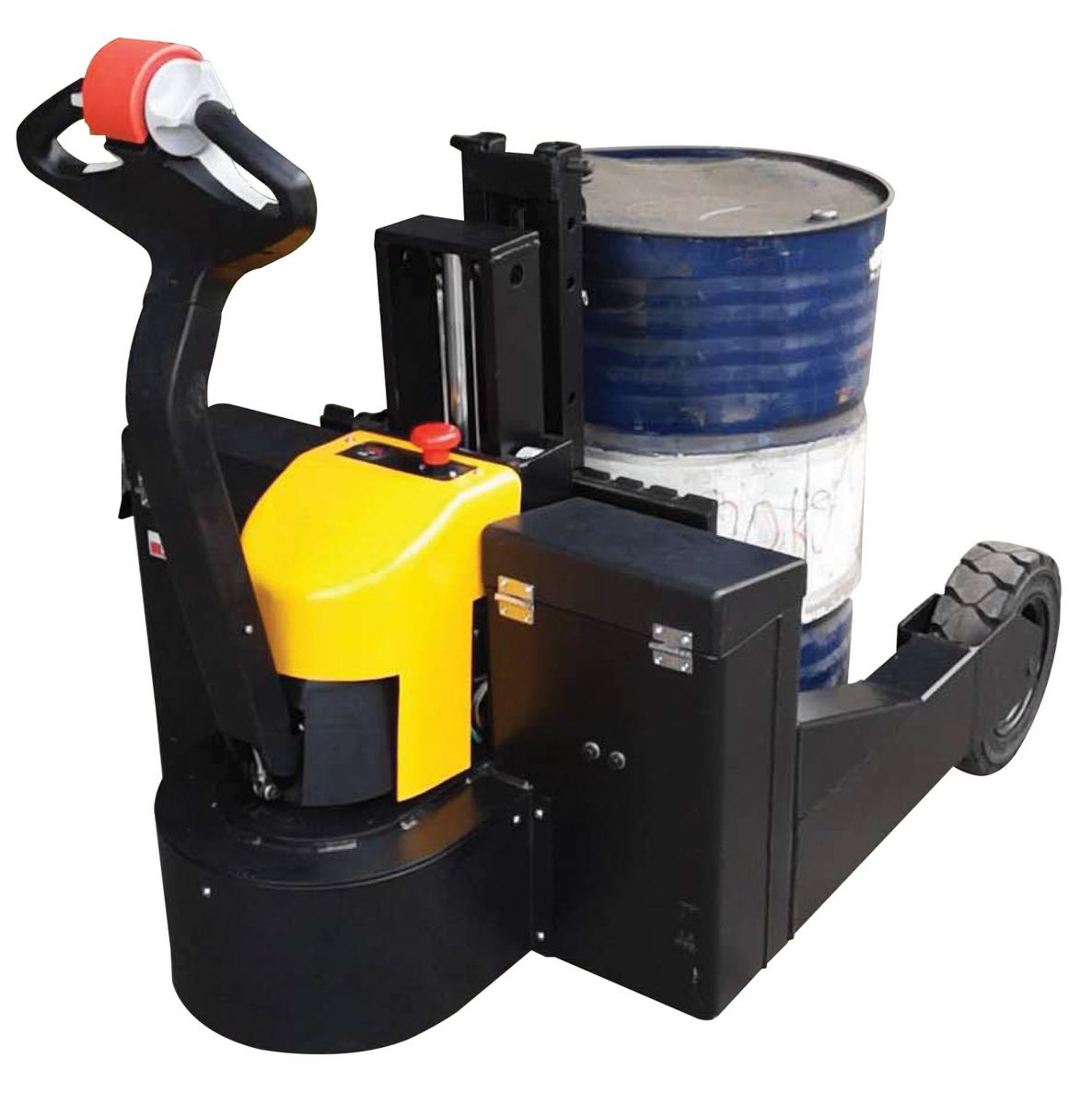 Vestil Steel Rough Terrain Electric Pallet Truck Single Drum Gripper Attachment - 55 Gallon Drum - Black