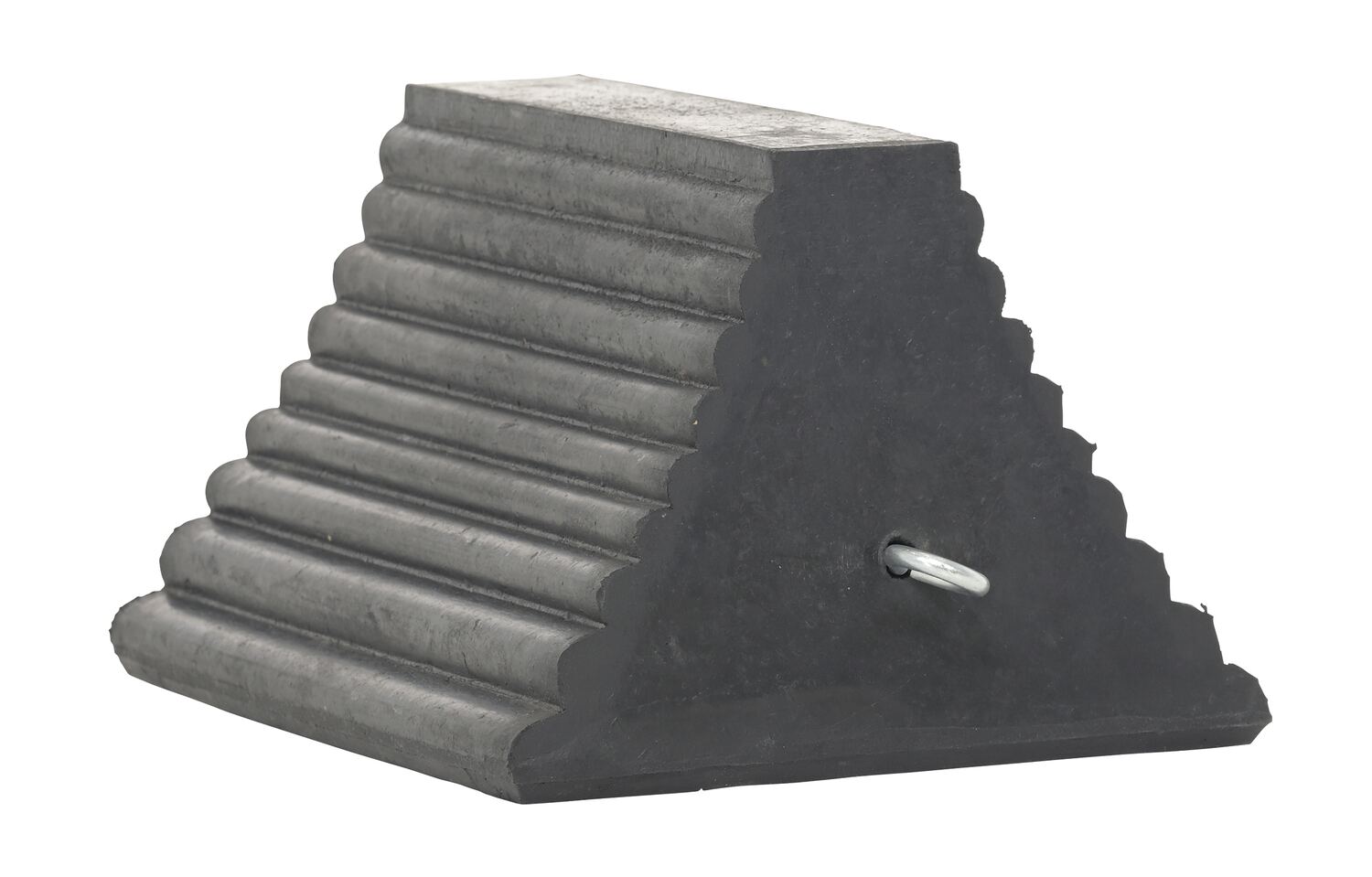 Vestil Molded Rubber Wheel Chock with Eye Bolt - 8 In. x 9-1/4 In. x 6 In. - Black