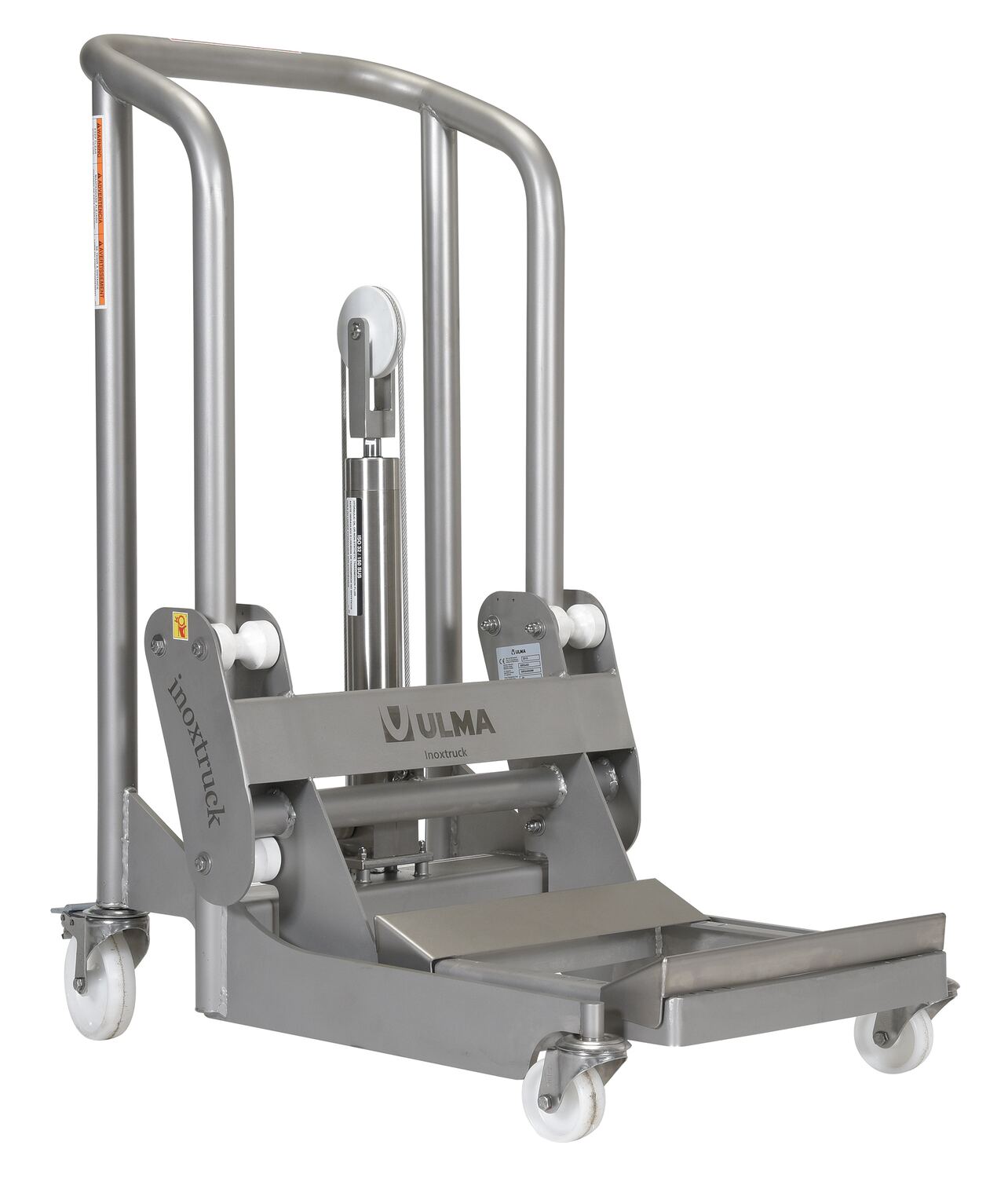 Vestil 304L Stainless Steel Hydraulic Foot Pump Roll Handler - 850 lb - Silver