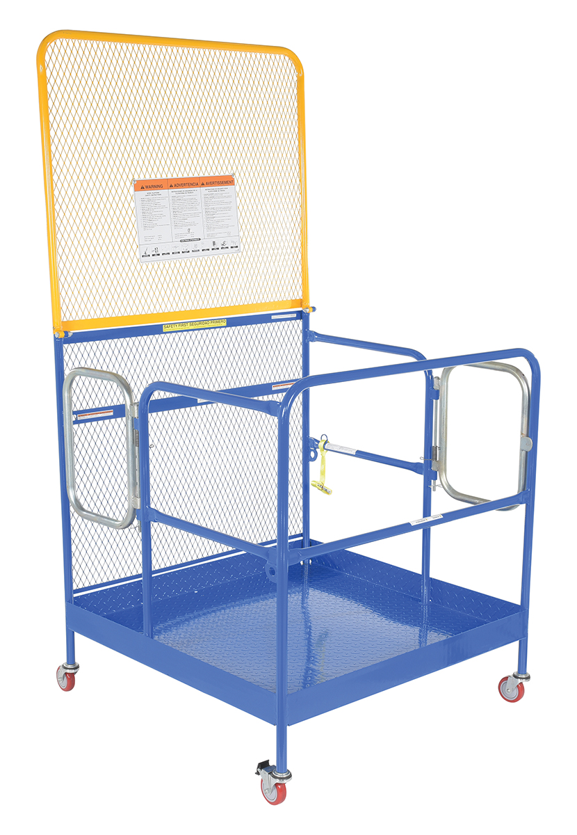 Vestil Steel Work Platform With Poly Casters, 2 Door Entry, and - 84 In. Expanded Back 48 In. x 48 In. 1,000 lb - Blue