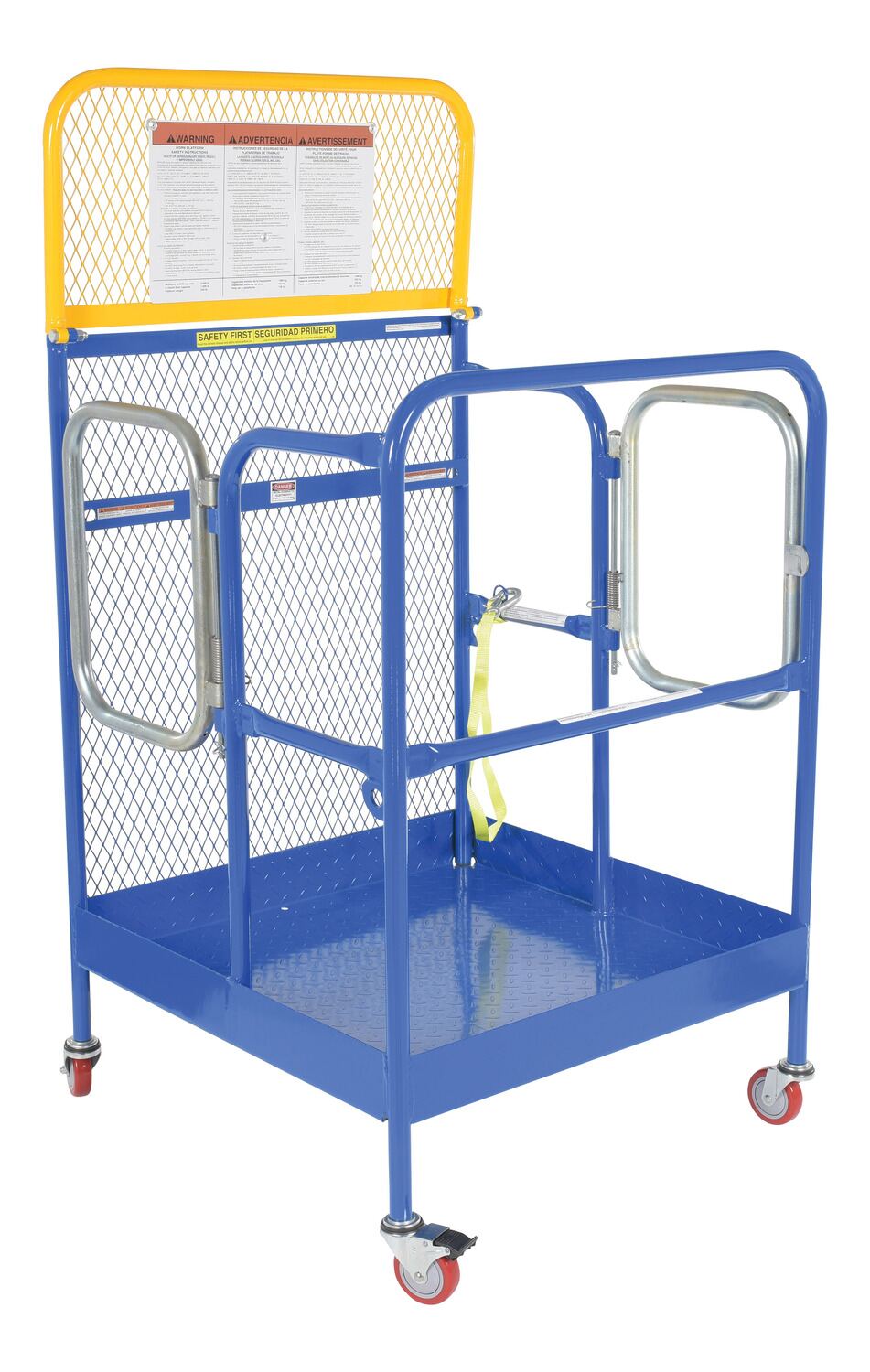 Vestil Steel Work Platform With 2 Door Entry and Poly Casters - 36 In. x 36 In. 1,000 lb - Blue