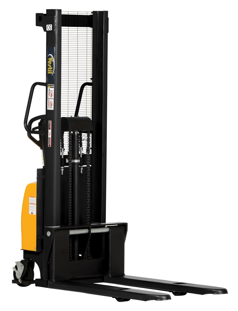 Vestil Steel Hand Pump DC Powered Stacker with Fixed Forks and Legs - 63 In. Raised Height 2,000 lb Black / - Yellow