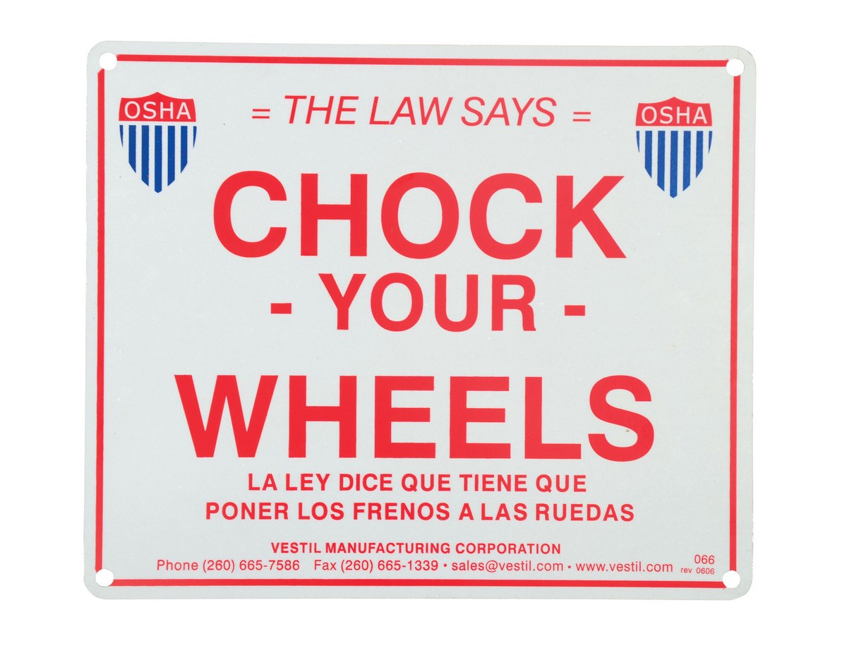Vestil Aluminum Reflective Enamel Wheel Chock Sign - 1/16 In. x 11-3/4 In. x 9-3/4 In. - White