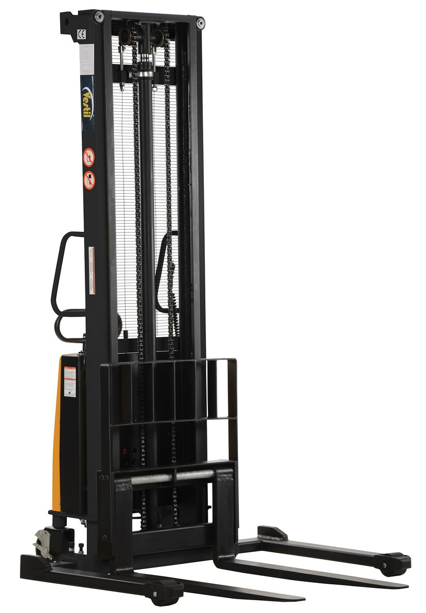 Vestil Steel Adjustable Stacker with Powered Lift - 150 In. Raised Height 2,000 lb Black / - Yellow
