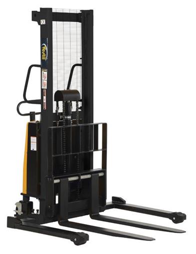 Vestil Steel Adjustable Stacker with Powered Lift - 63 In. Raised Height 3,000 lb - Black