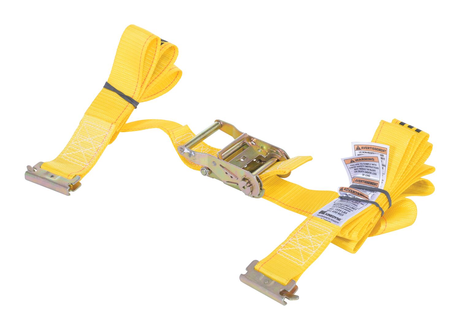 Vestil Polyester Ratcheting Cargo Strap with E-Clip - 12 Ft. Working Length 1,335 lb Working Load Limit - Yellow