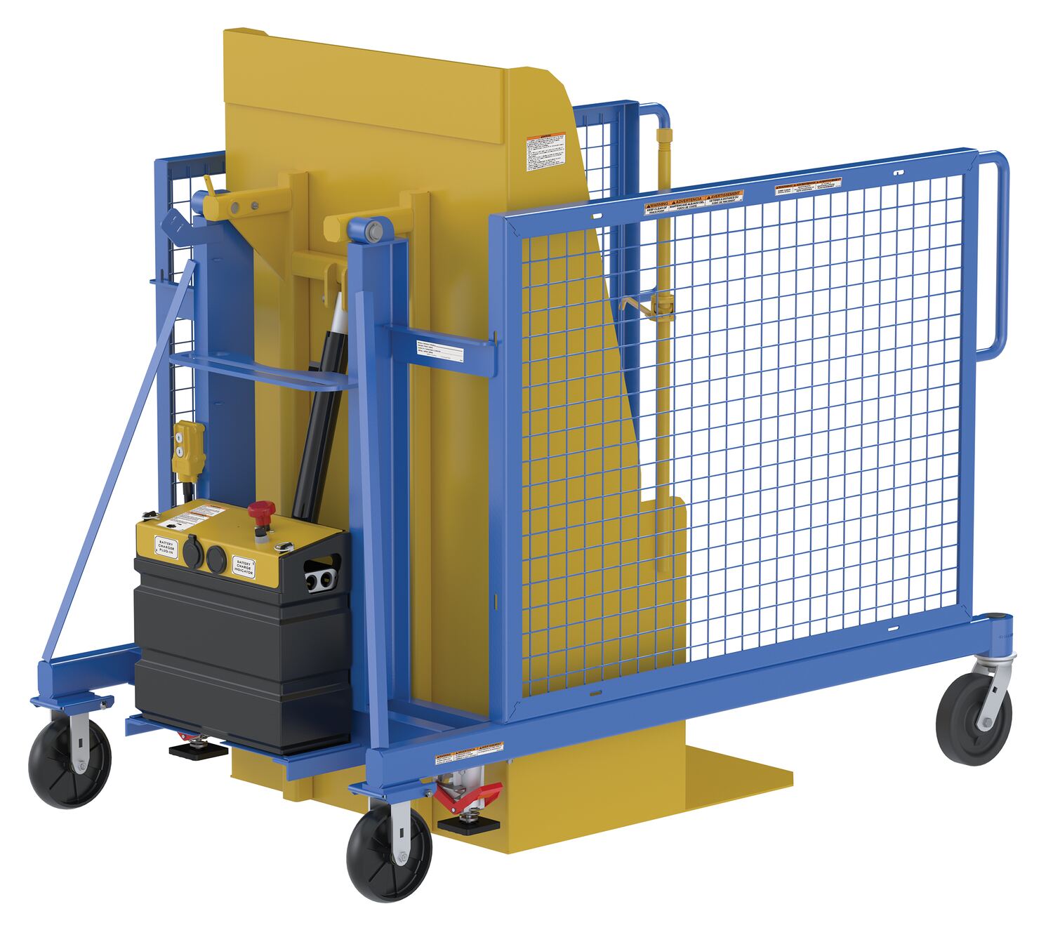 Vestil Steel Universal DC Powered Trash Can Dumper - 48 In. Maximum Dump Height Blue / - Yellow