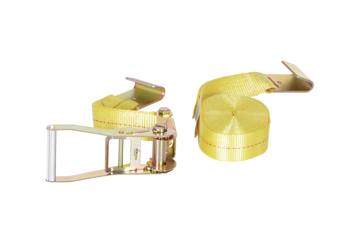Vestil Polyester Ratcheting Cargo Strap with Flat Hook - 27 Ft. Working Length 3,325 lb Working Load - Yellow