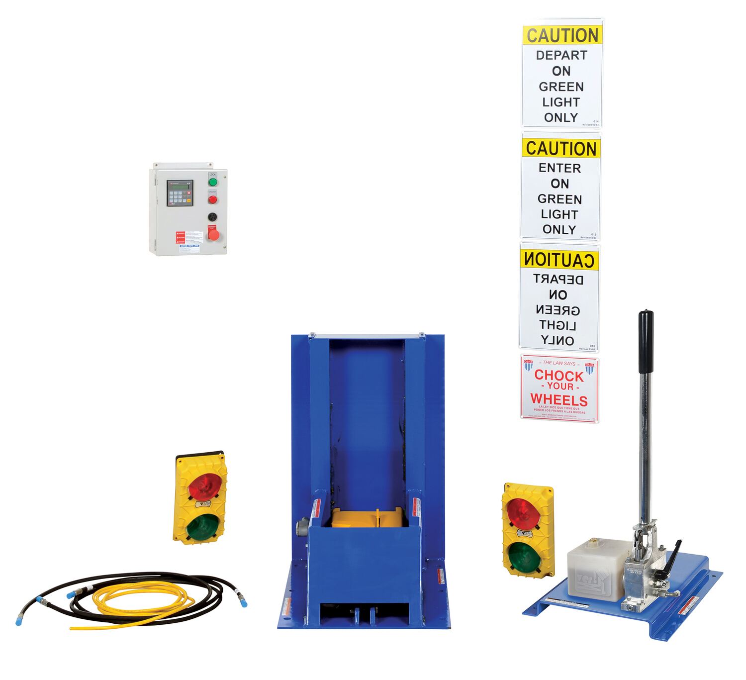 Vestil Steel Hydraulic Hand Pump with Polypropylene LED Light Package Trailer Lock System Blue / - Yellow