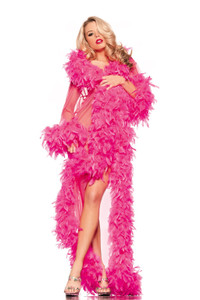 201509 - Sheer Glamour Robe With Feather Boa Trim 201509 - Sheer Glamour Robe With Feather Boa Trim