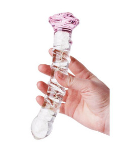 307090 - Glow In The Dark Winding Down Rose Glass Massager 307090 - Glow In The Dark Winding Down Rose Glass Massager