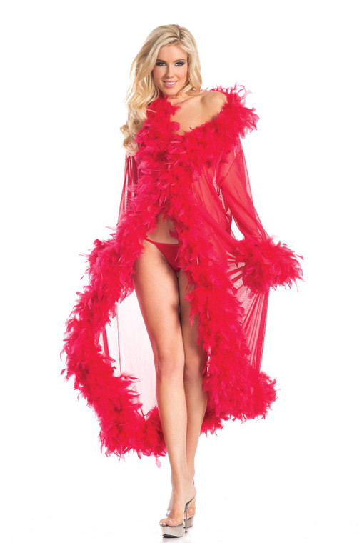 201512 - Sheer Glamour Robe With Feather Boa Trim