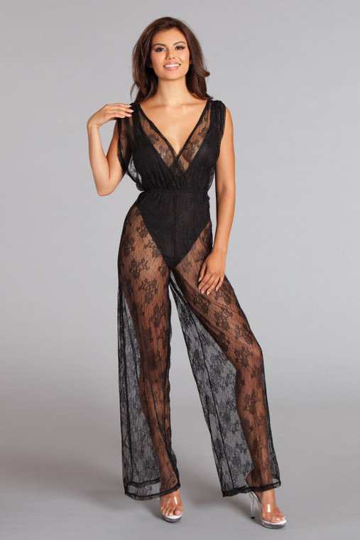 216445 - Groaned Jump - Lace Overlay Jumpsuit And Bodysuit