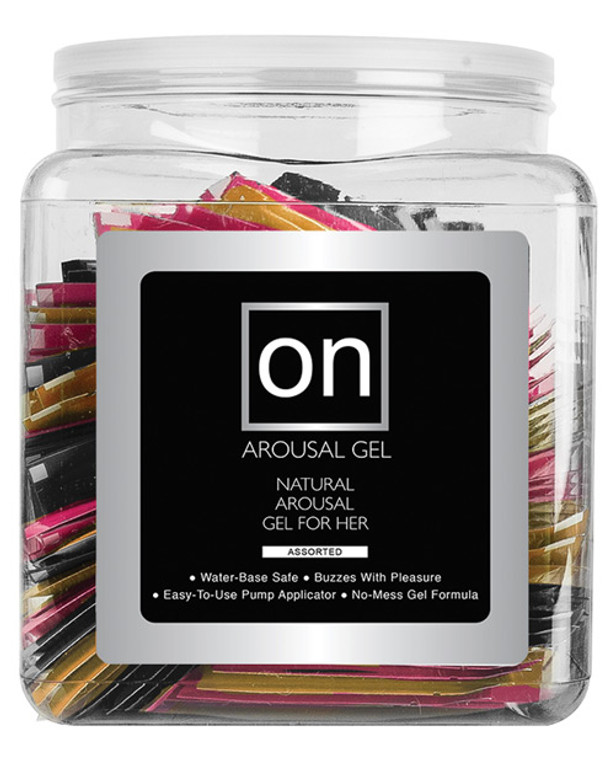 222380 - On For Her Arousal Gel - Assorted Flavours - 100 Piece Tub