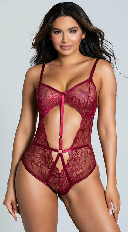 225889 - Lace And Mesh Teddy Burgundy