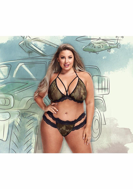 241986 - Criss-Cross Mesh And Lace Army Girl