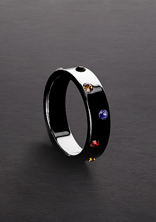 243474 - Wide Band Stainless Steel Rainbow Gem Ring 45Mm