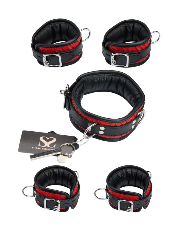 245428 - Bound X Padded Woven Leather Cuffs And Collar Set