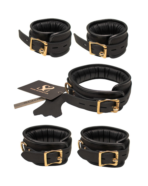 245392 - Bound X Padded Cuffs And Collar Set With Brass Hardware
