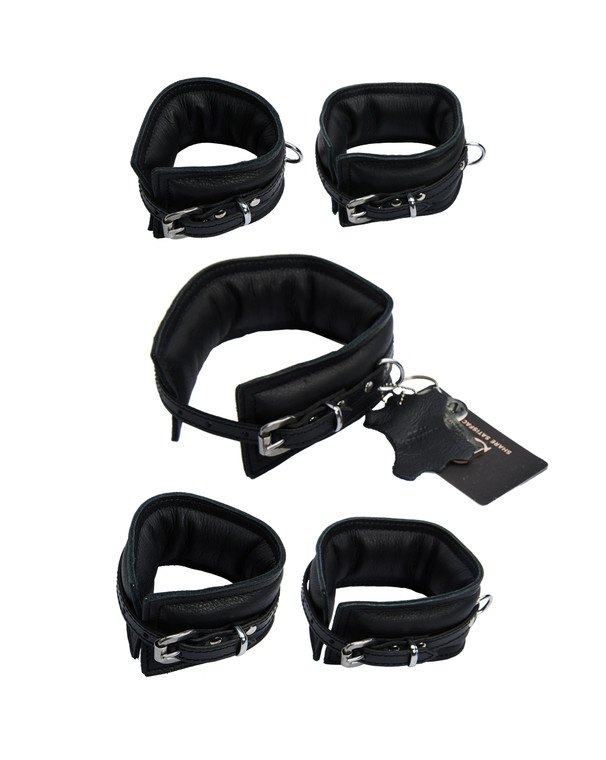 245340 - Bound X Padded Cuffs And Collar Set With Thin Strap