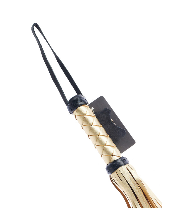 245092 - Bound X Gold Leather Flogger With Diamond Pattern Handle