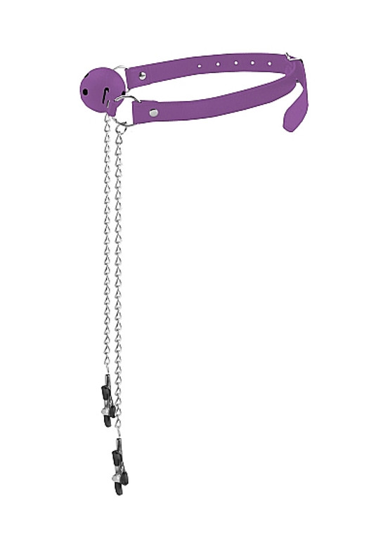 165516 - Ball Gag With Nipple Clamps Purple