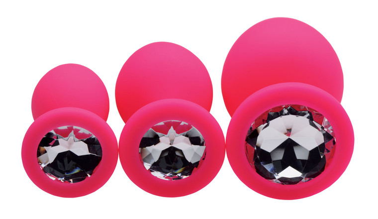 167605 - Pink Pleasure 3 Piece Silicone Anal Plugs with Gems