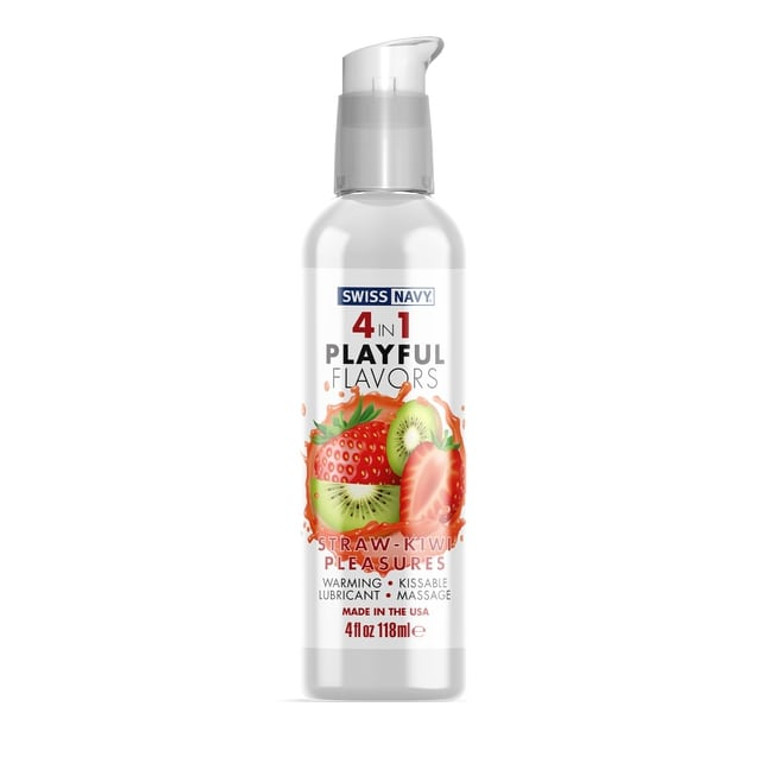 261536 - Swiss Navy 4-in-1 Playful Flavours Lubricant - Straw-kiwi Pleasures - 118ml