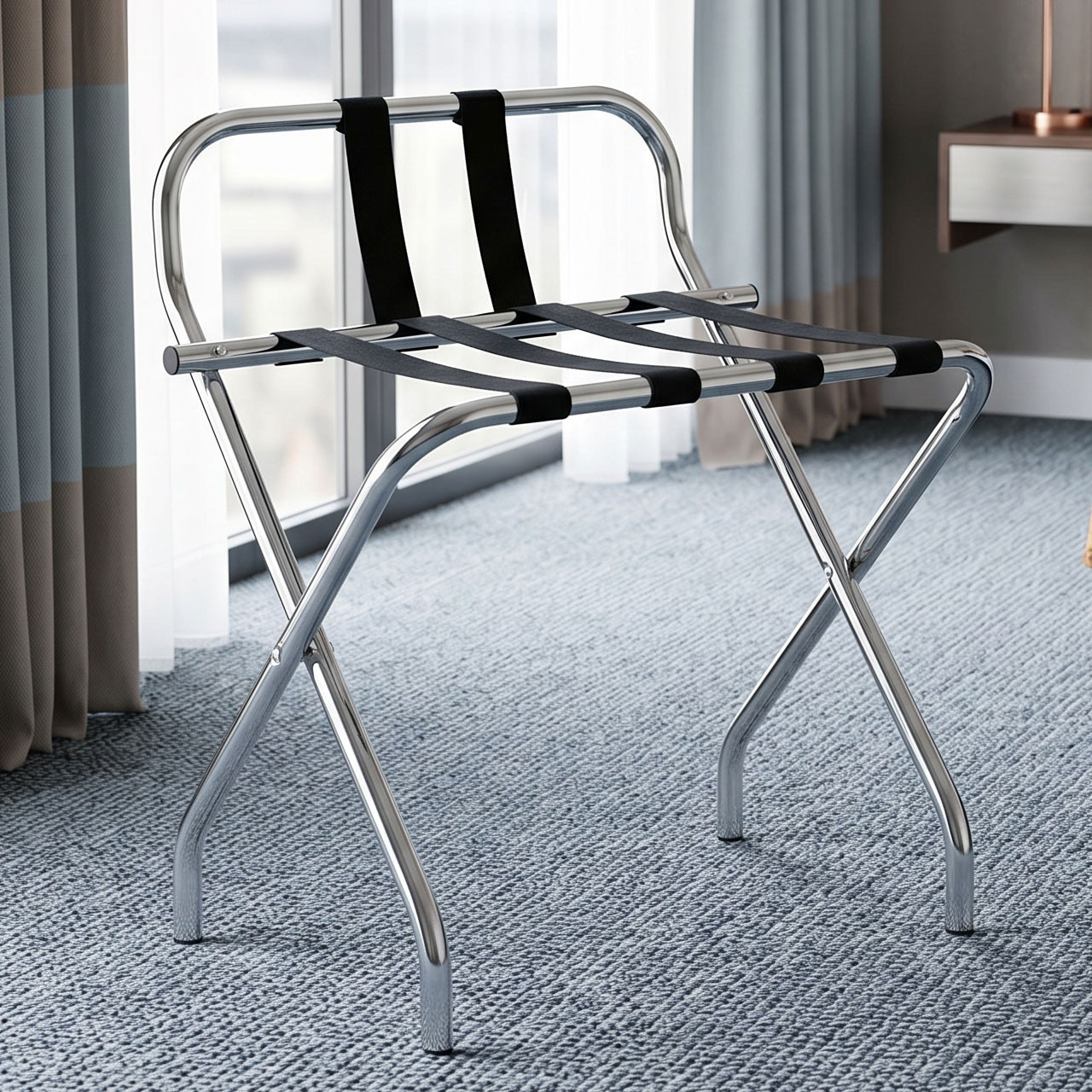 LodgMate Chrome Hotel Luggage Racks | National Hospitality Supply