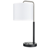 23"H Pristine Single Table Lamp with 1 Outlet (Brushed Nickel Accents)