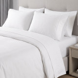 Milano 200 ct. Satin Stripe White Fitted Sheet - Full XL 54"x80"x12"