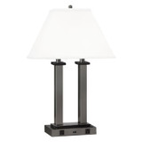 Gunmetal Square Post 2-Light Desk Lamp with 2 Outlets & USB (27"H)