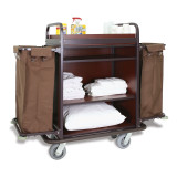 Deluxe High Capacity Metal Housekeeping Cart With Mahogany Panels