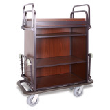 Deluxe High Capacity Metal Housekeeping Cart With Mahogany Panels