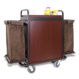 Deluxe High Capacity Metal Housekeeping Cart With Mahogany Panels