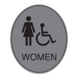 Essential Oval Engraved Women's Restroom Sign with Border + Handicap Symbol
