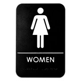 ADA Braille Black 6" x 9" Sign - Women Restroom