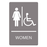 ADA Braille Grey 6" x 9" Sign - Women Handicap Accessible Restroom