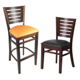 Wood Lined Back Chair with Black Vinyl Seat