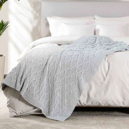 Pearl Grey Throw Blanket Draped over Bed