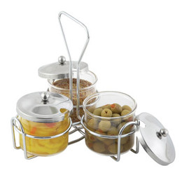 3 Jar Condiment Jars & Holder
