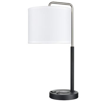 23"H Pristine Single Table Lamp w/ 1 Outlet, 1 USB & 1 QI Wireless Charger (Brushed Nickel Accents)