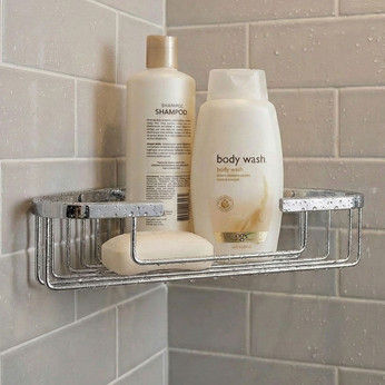 Chrome Corner Shower Caddy with Straight Open Front