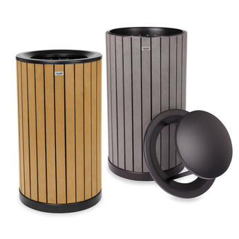 Round 32-Gallon Trash Receptacle With Slatted Panels