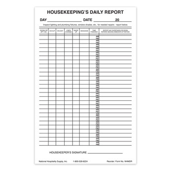 Housekeeping's Daily Report (100 Reports/Pad) - 5 Pads/Pk.